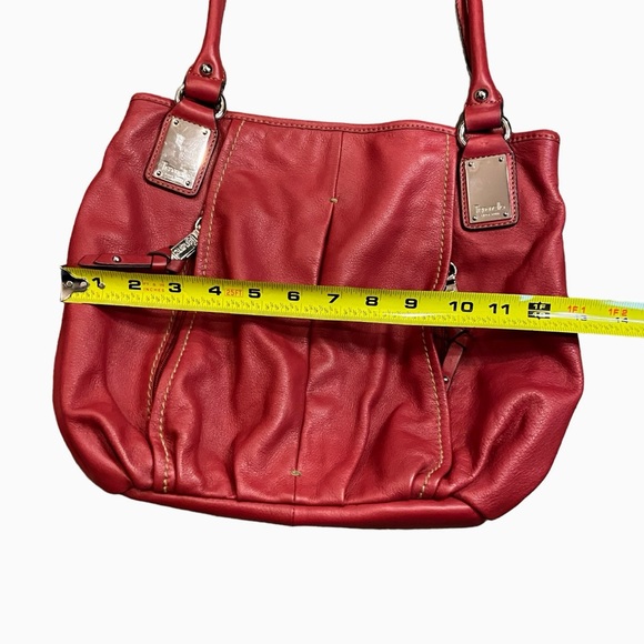 Tignanello Red Leather Hobo Bag With Striped Satin Interior Shoulder Purse - Picture 13 of 16